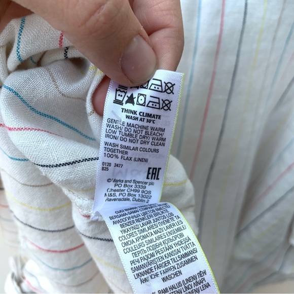 M&S Women's Size 24 100% Linen Top Cream Rainbow Vertical Stripe Boxy Tie Loose - Picture 7 of 8